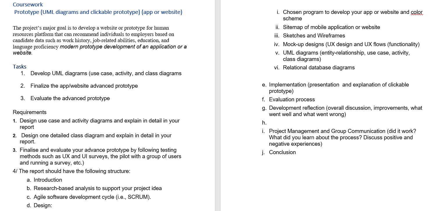 Coursework Prototype (UML diagrams and clickable prototype) (app or website) The project's