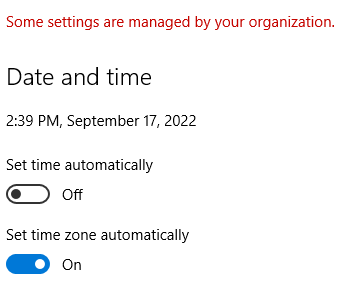Some settings are managed by your organization. Date and time 2:39 PM,