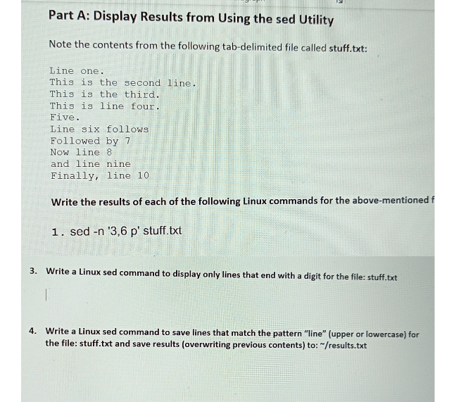 Part A: Display Results from Using the sed Utility Note the contents