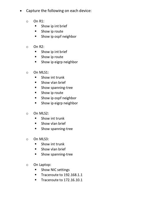 f0/24 -> laptop MLS2 MLS3 Part 2: Basic Configuration Assign each device