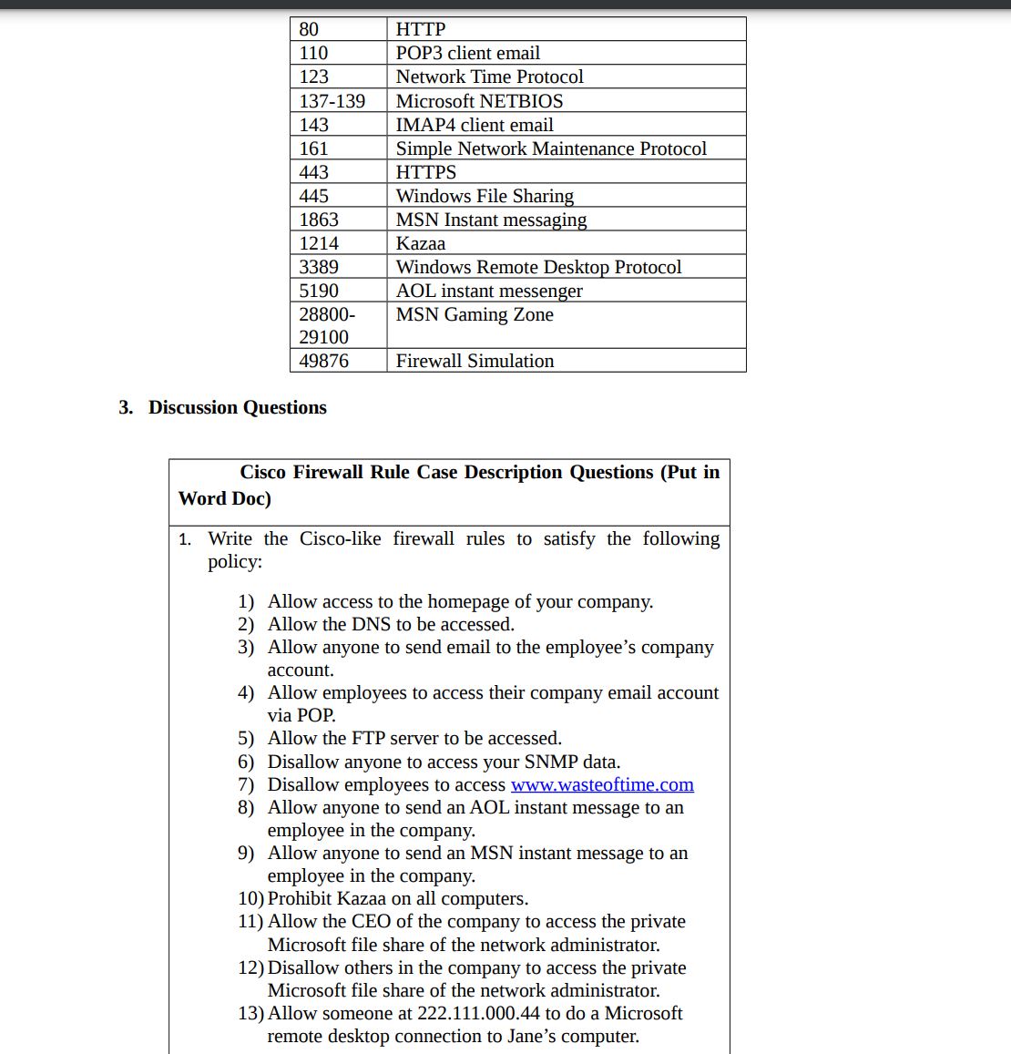 is important to configure firewall effectively Create Cisco firewall rules to satisfy