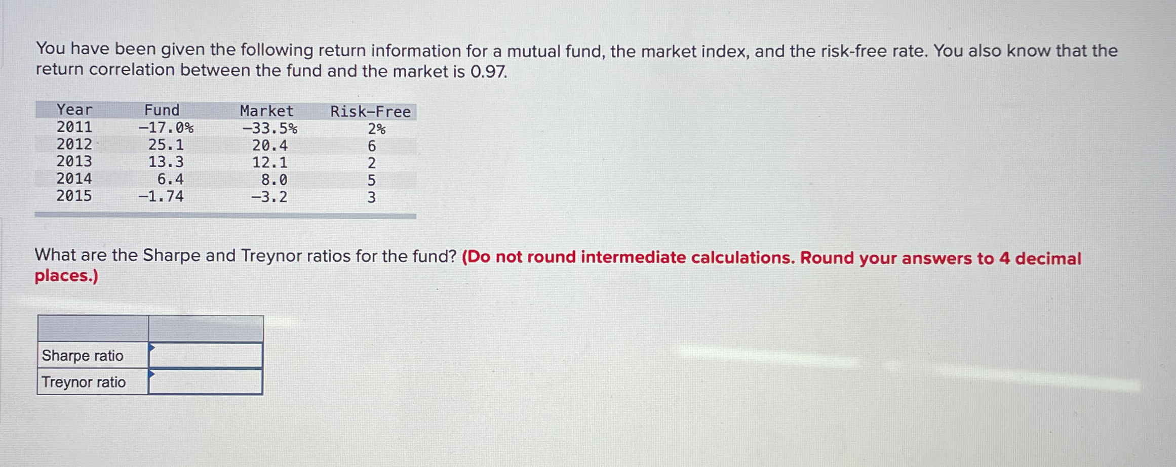 You have been given the following return information for a mutual fund,