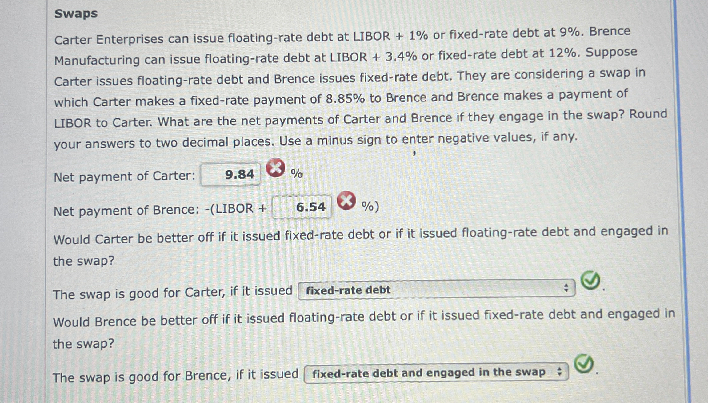 Swaps Carter Enterprises can issue floating-rate debt at LIBOR + 1% or