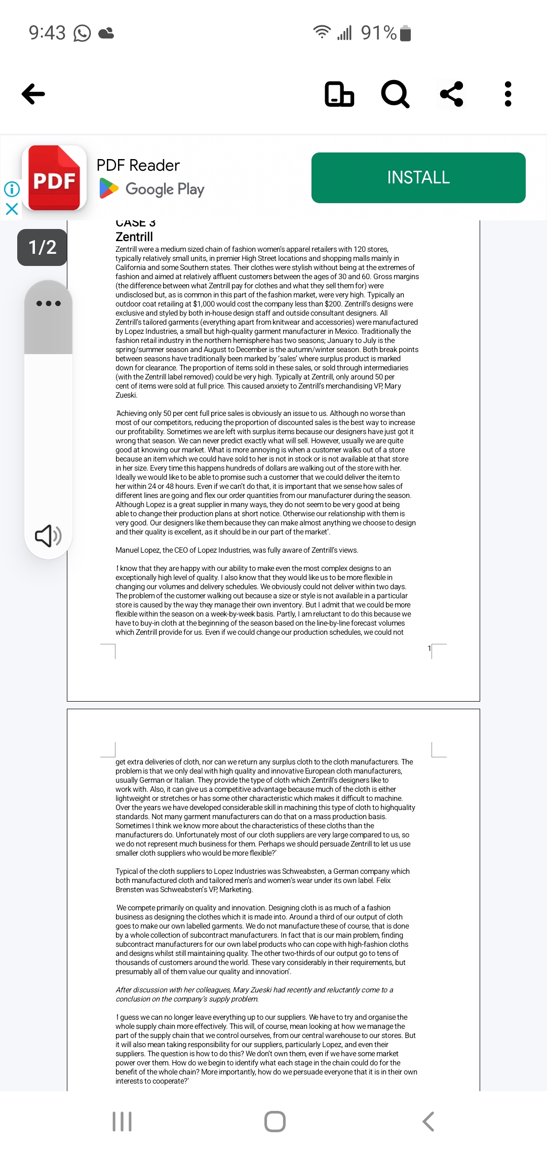 9:43 PDF PDF Reader Google Play ll 91% Q < : INSTALL