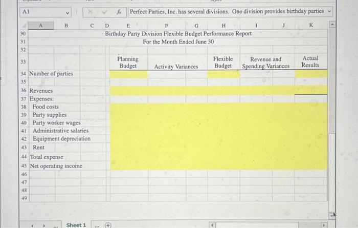 1 Perfect Parties, Inc. has several divisions. One division provides birthday parties