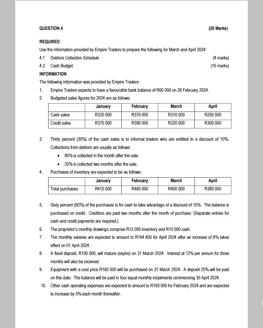QUESTION 4 REQUIRED Use the information provided by Empire Traders to prepare