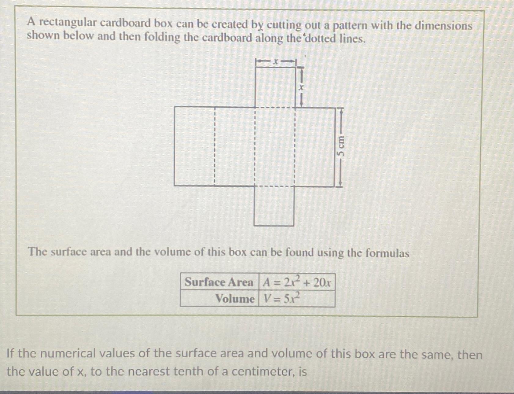 A rectangular cardboard box can be created by cutting out a pattern