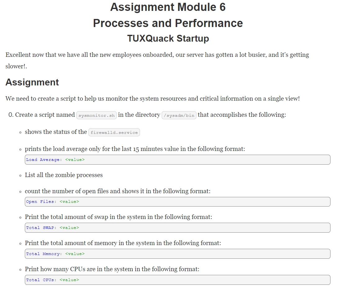 Assignment Module 6 Processes and Performance TUXQuack Startup Excellent now that we