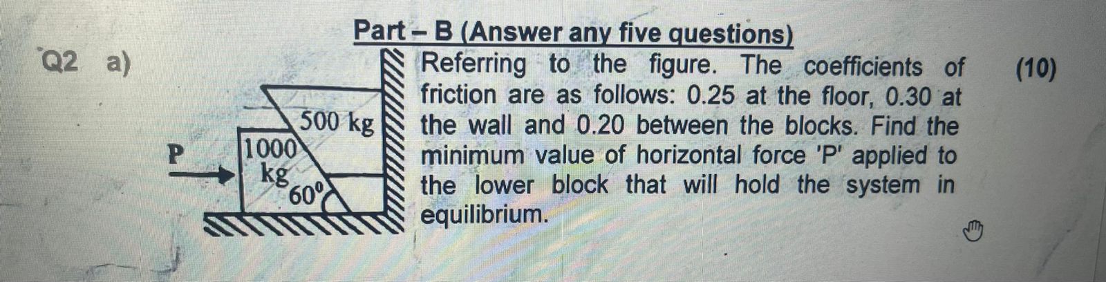 Q2 a) (10) Cou - Part B (Answer any five questions) 500