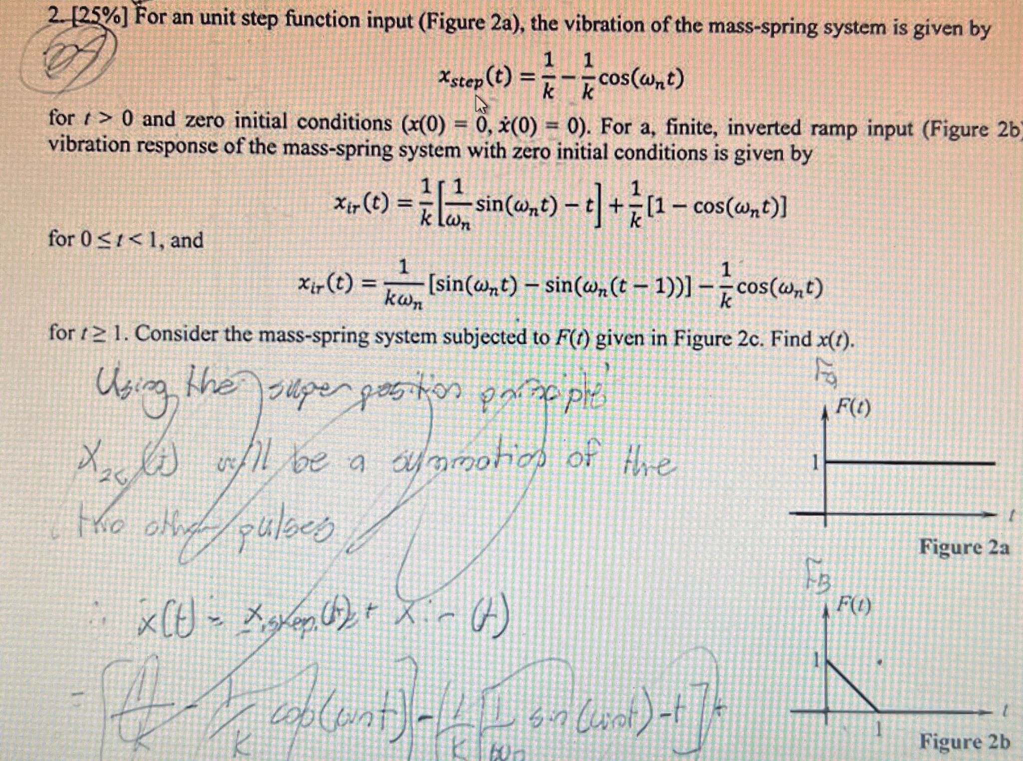 2. [25%] For an unit step function input (Figure 2a), the vibration