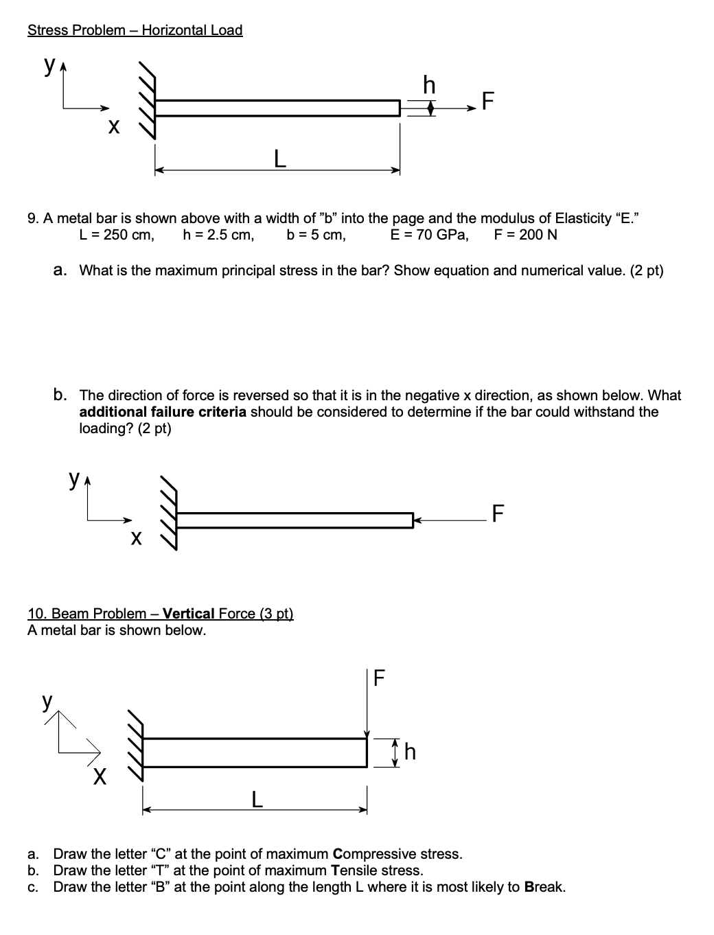 Stress Problem - Horizontal Load L h F 9. A metal bar