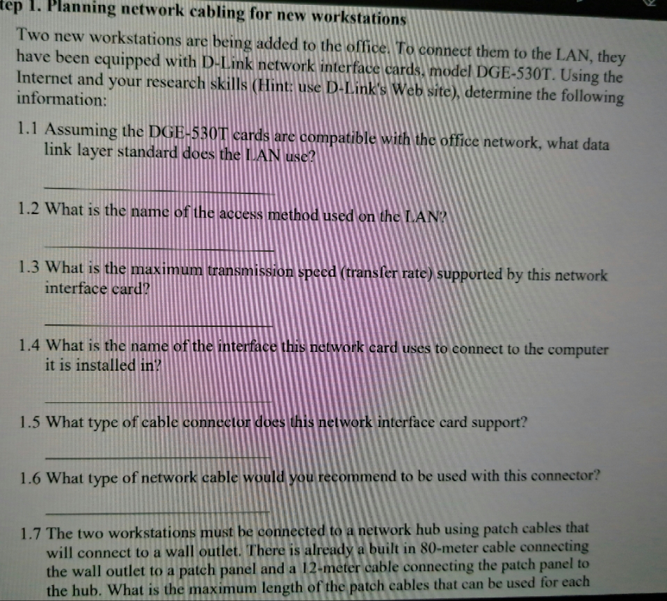 tep 1. Planning network cabling for new workstations Two new workstations are