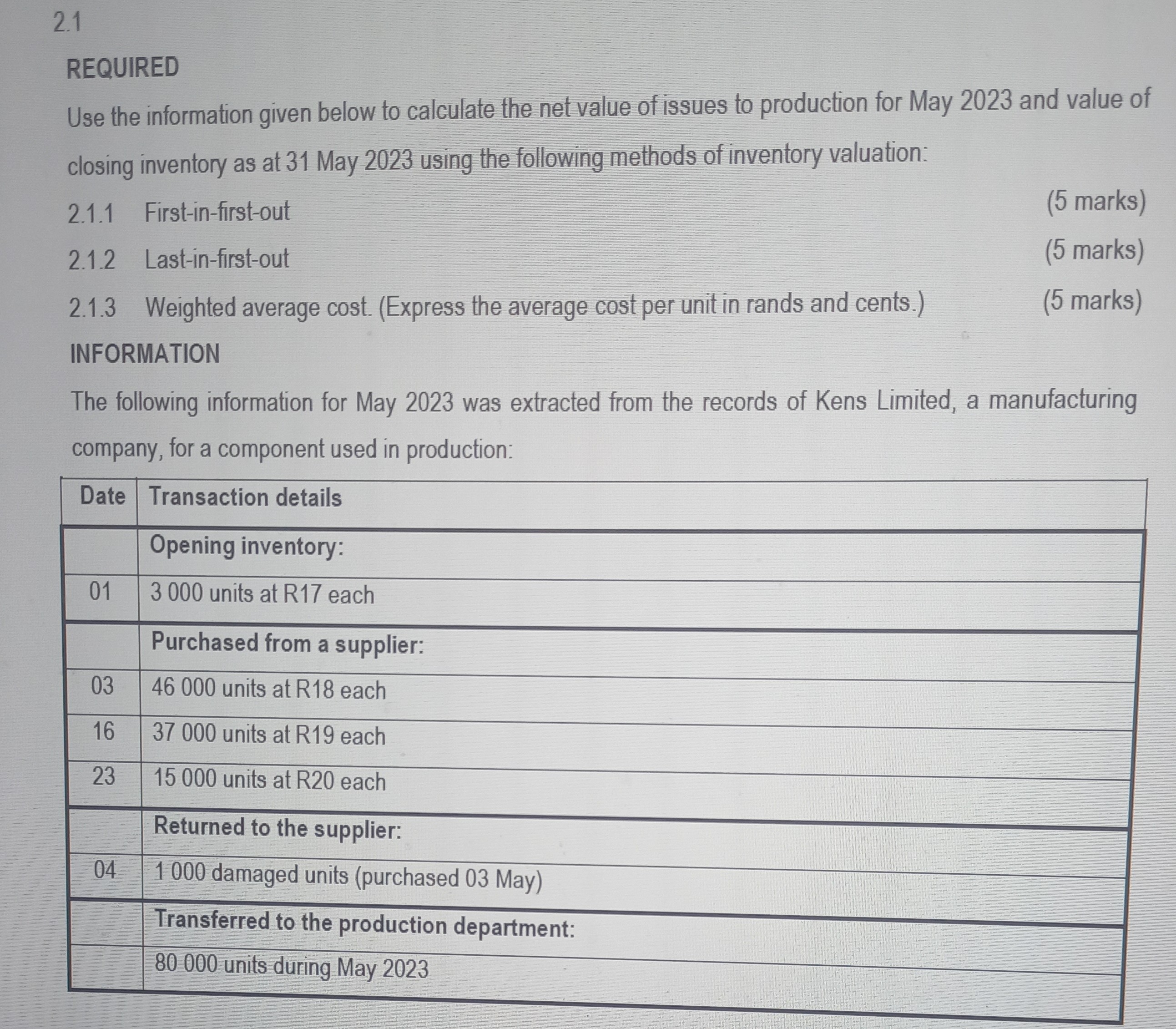 2.1 REQUIRED Use the information given below to calculate the net value