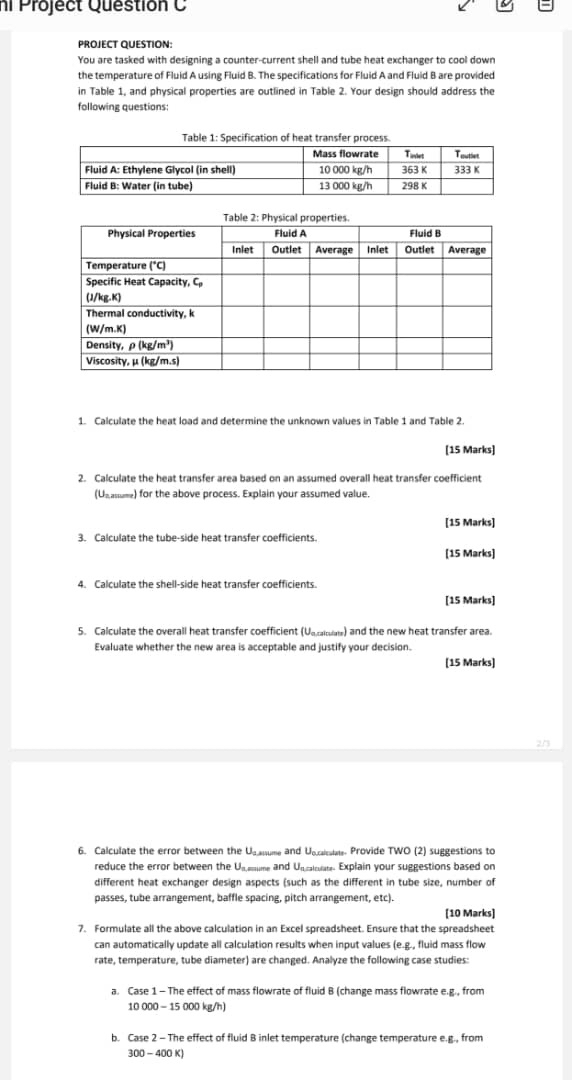 ni Project Question PROJECT QUESTION: You are tasked with designing a counter-current