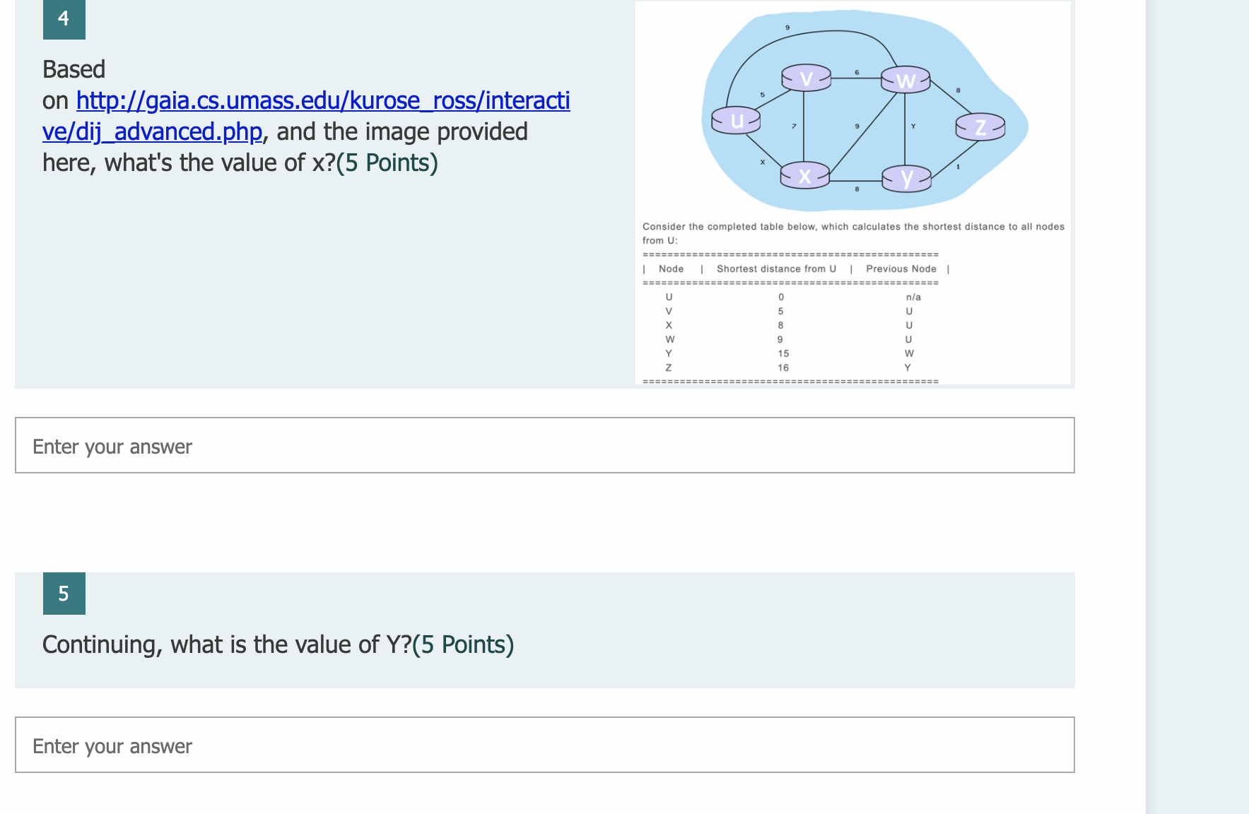 below, with the given link costs. 5 1 V 6 8 2
