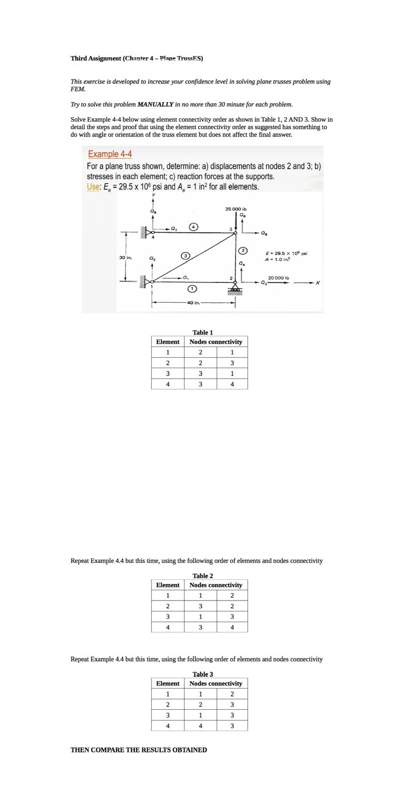 Third Assignment (Chapter 4 - Plane TrussES) This exercise is developed to