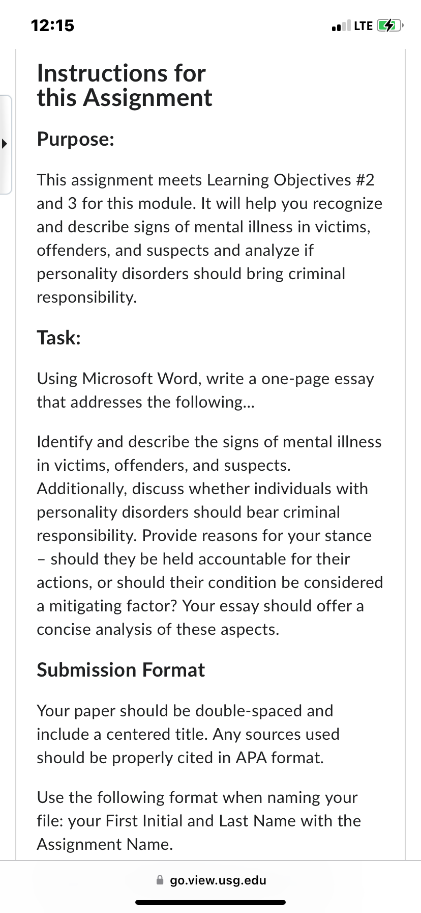 12:15 LTE Instructions for this Assignment Purpose: This assignment meets Learning Objectives