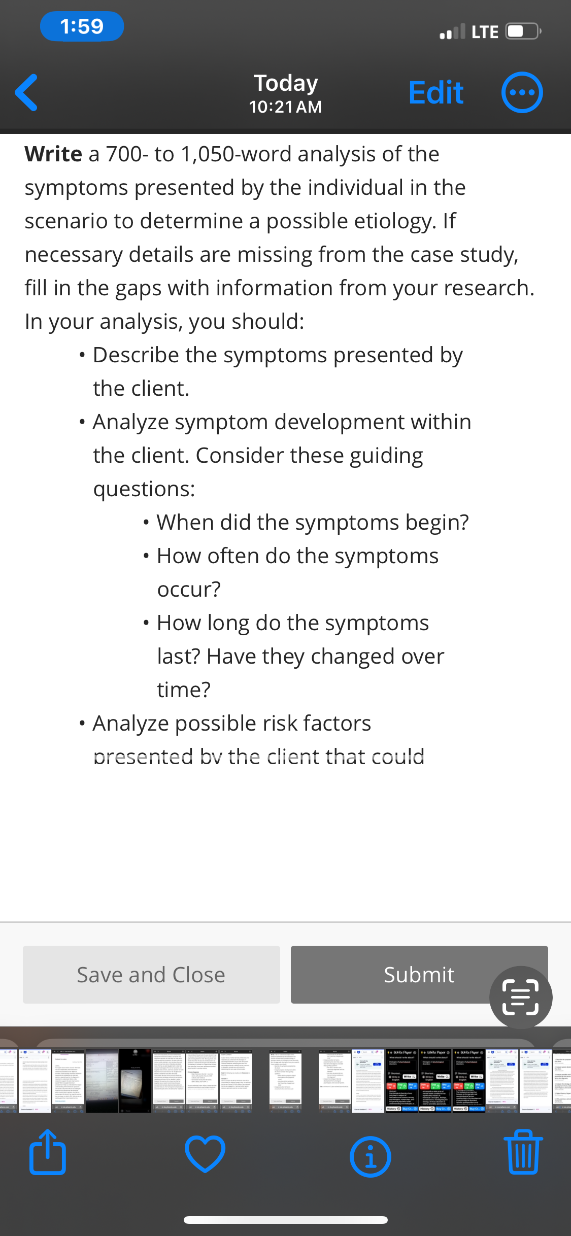 1:59 Today l LTE Edit 10:21 AM Write a 700- to 1,050-word