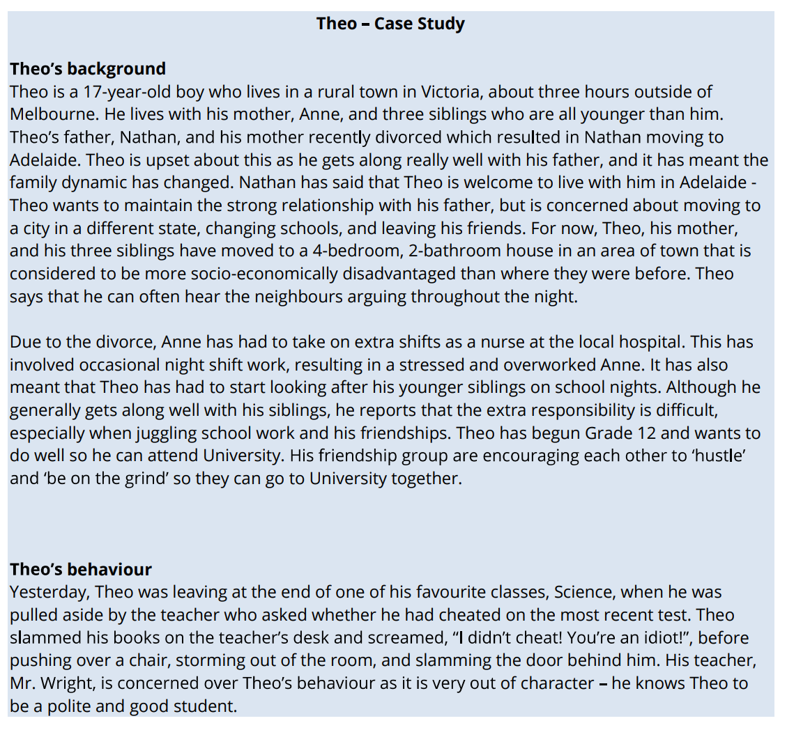Theo - Case Study Theo's background Theo is a 17-year-old boy who