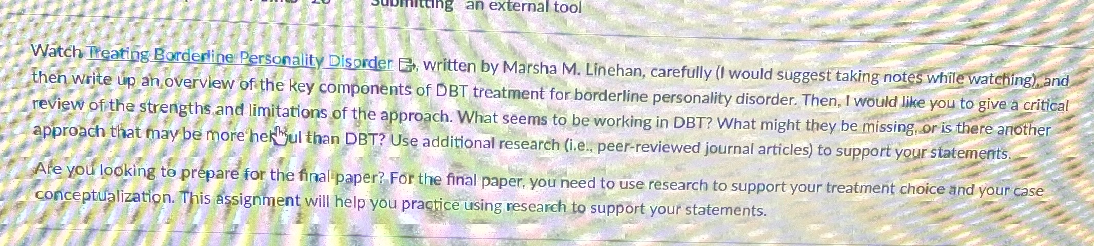 ing an external tool Watch Treating Borderline Personality Disorder B, written by
