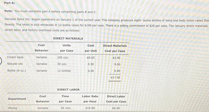 Part A: Note: You must complete part A before completing parts B