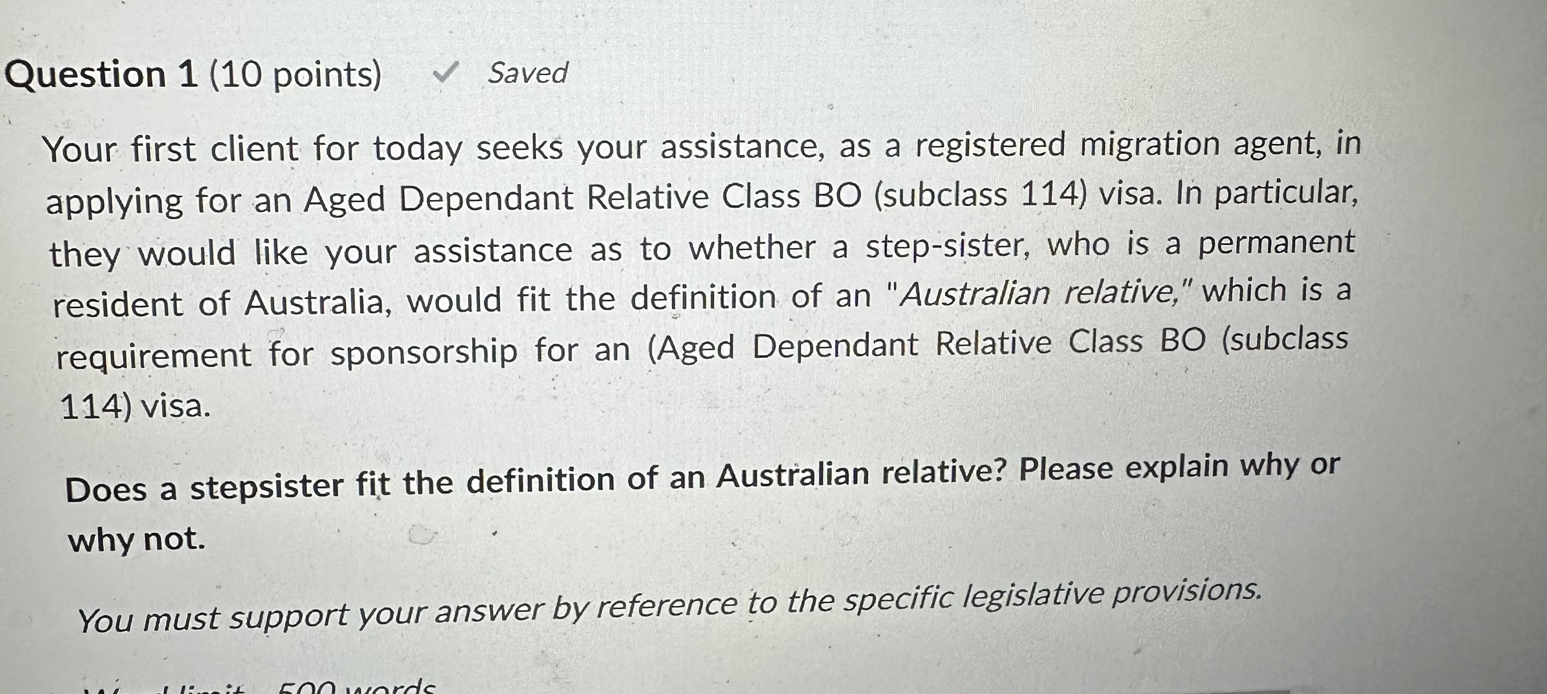 Question 1 (10 points) Saved Your first client for today seeks your