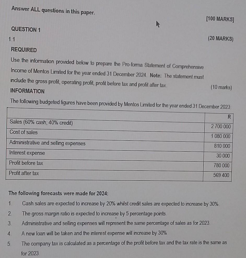 Answer ALL questions in this paper. QUESTION 1 [100 MARKS] (20 MARKS)