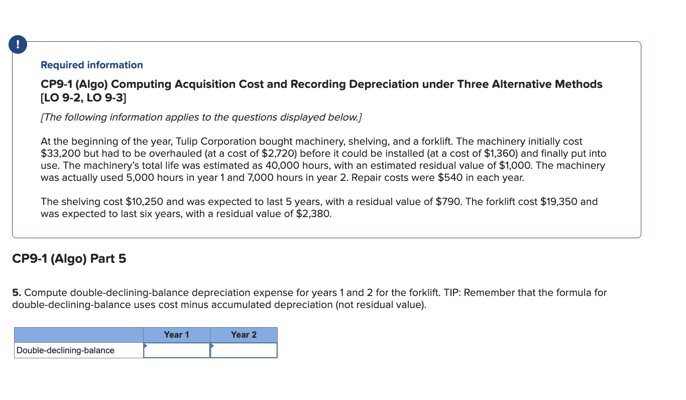 ! Required information CP9-1 (Algo) Computing Acquisition Cost and Recording Depreciation under
