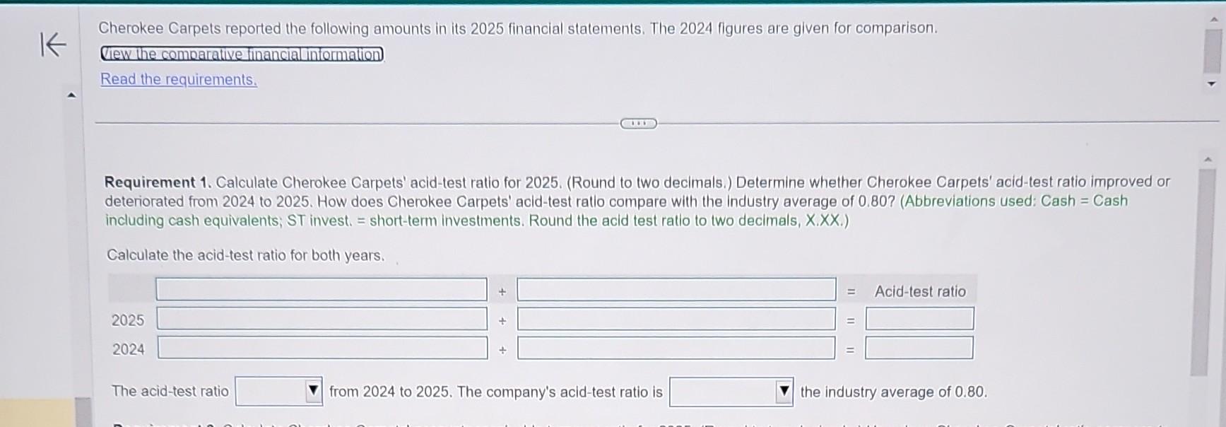 2025 2024 Requireme deteriorated Balance sheet-partial Current Assets: Cash Short-term Investments $