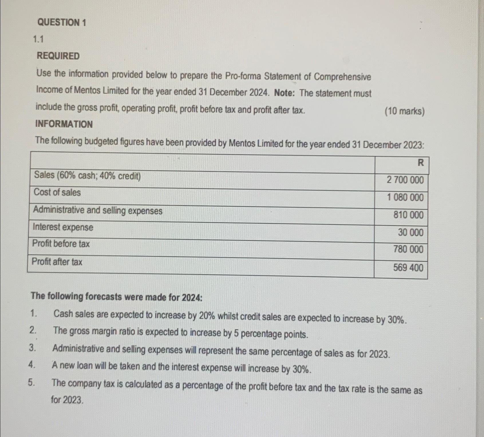 QUESTION 1 1.1 REQUIRED Use the information provided below to prepare the