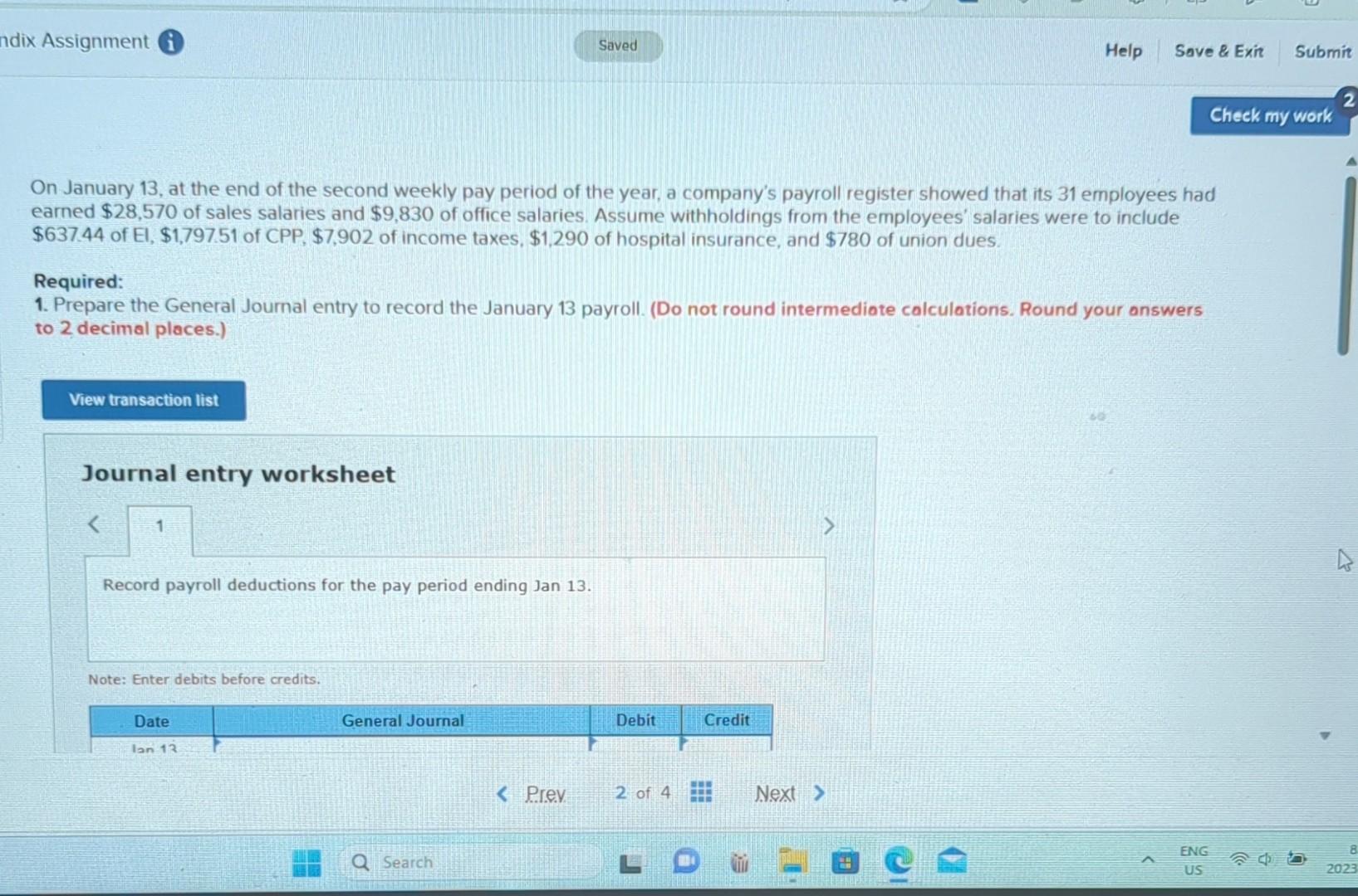 ndix Assignment Saved Help Save & Exit Submit 2 Check my work