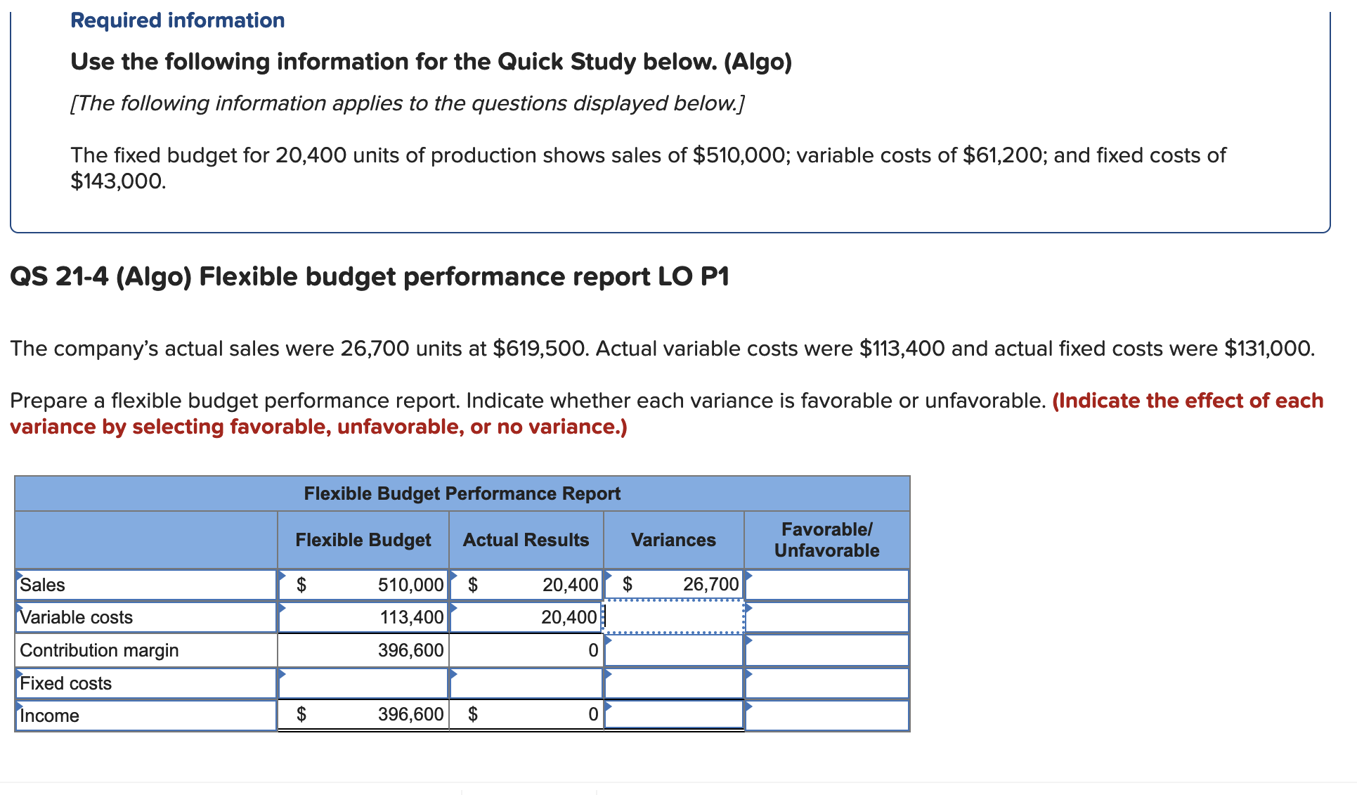 Required information Use the following information for the Quick Study below. (Algo)