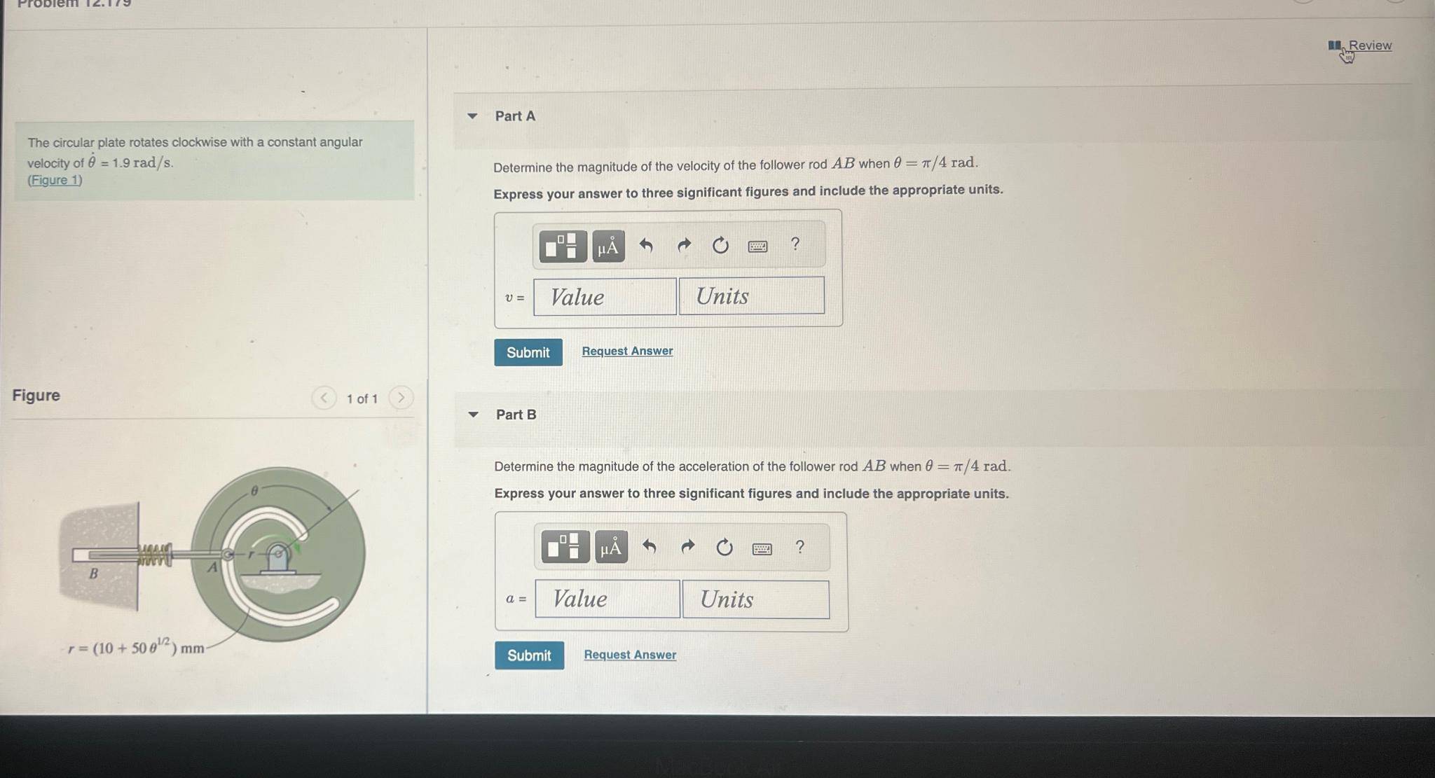Problem The circular plate rotates clockwise with a constant angular velocity of