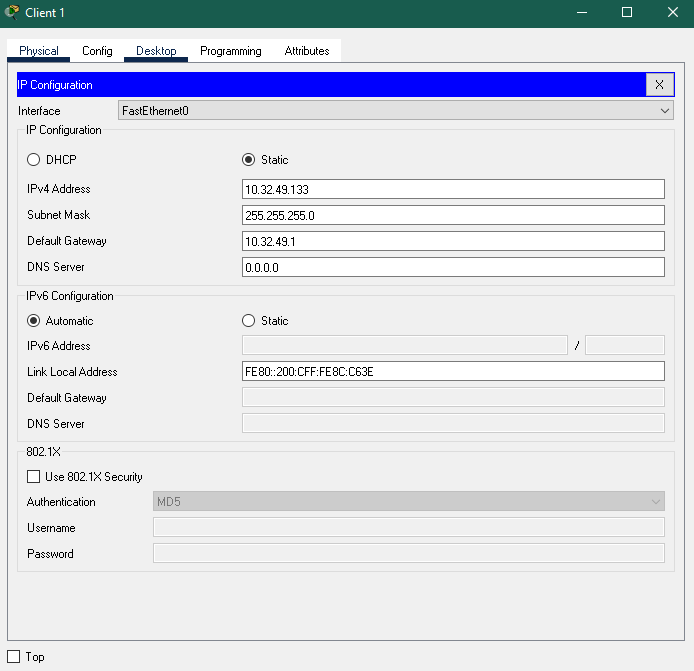 DHCP IPv4 Address Subnet Mask Default Gateway DNS Server IPv6 Configuration Automatic