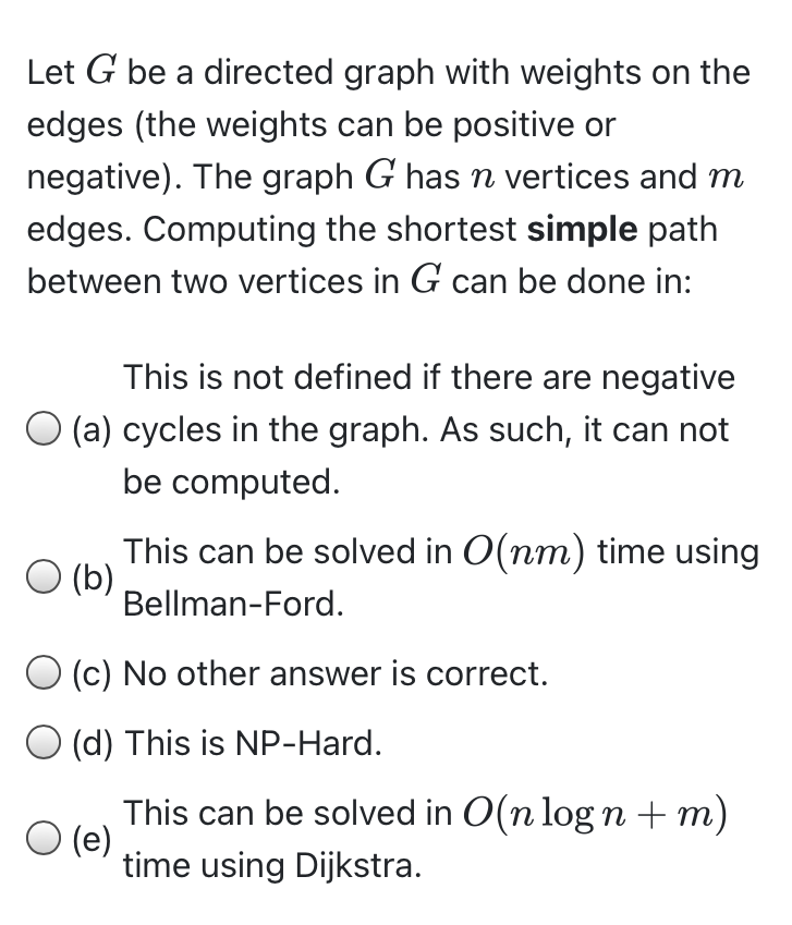 Let G be a directed graph with weights on the edges (the