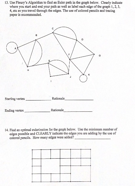 13. Use Fleury's Algorithm to find an Euler path in the graph