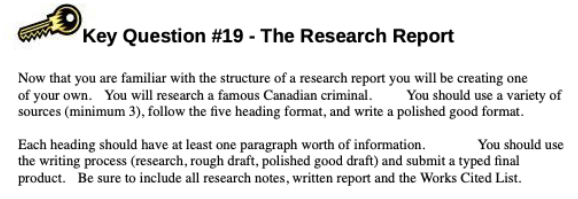 Key Question #19 - The Research Report Now that you are familiar