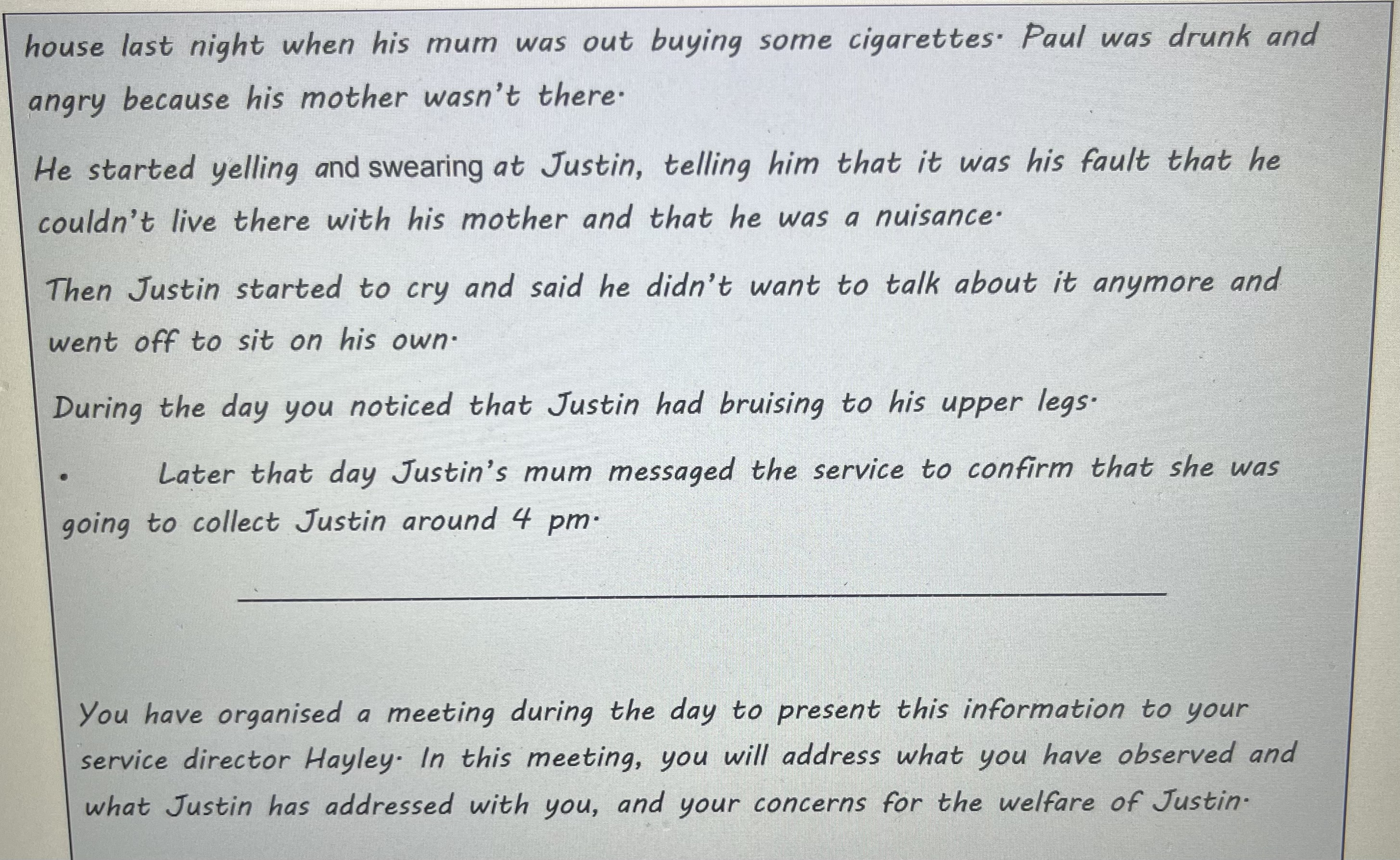 some time ago which the child protection agency became involved in as