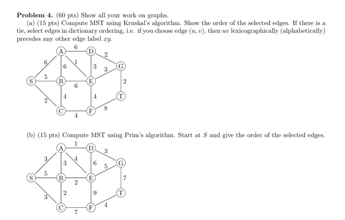 Problem 4. (60 pts) Show all your work on graphs. (a) (15