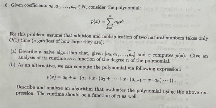 6. Given coefficients a0, a1,..., an E N, consider the polynomial: ()