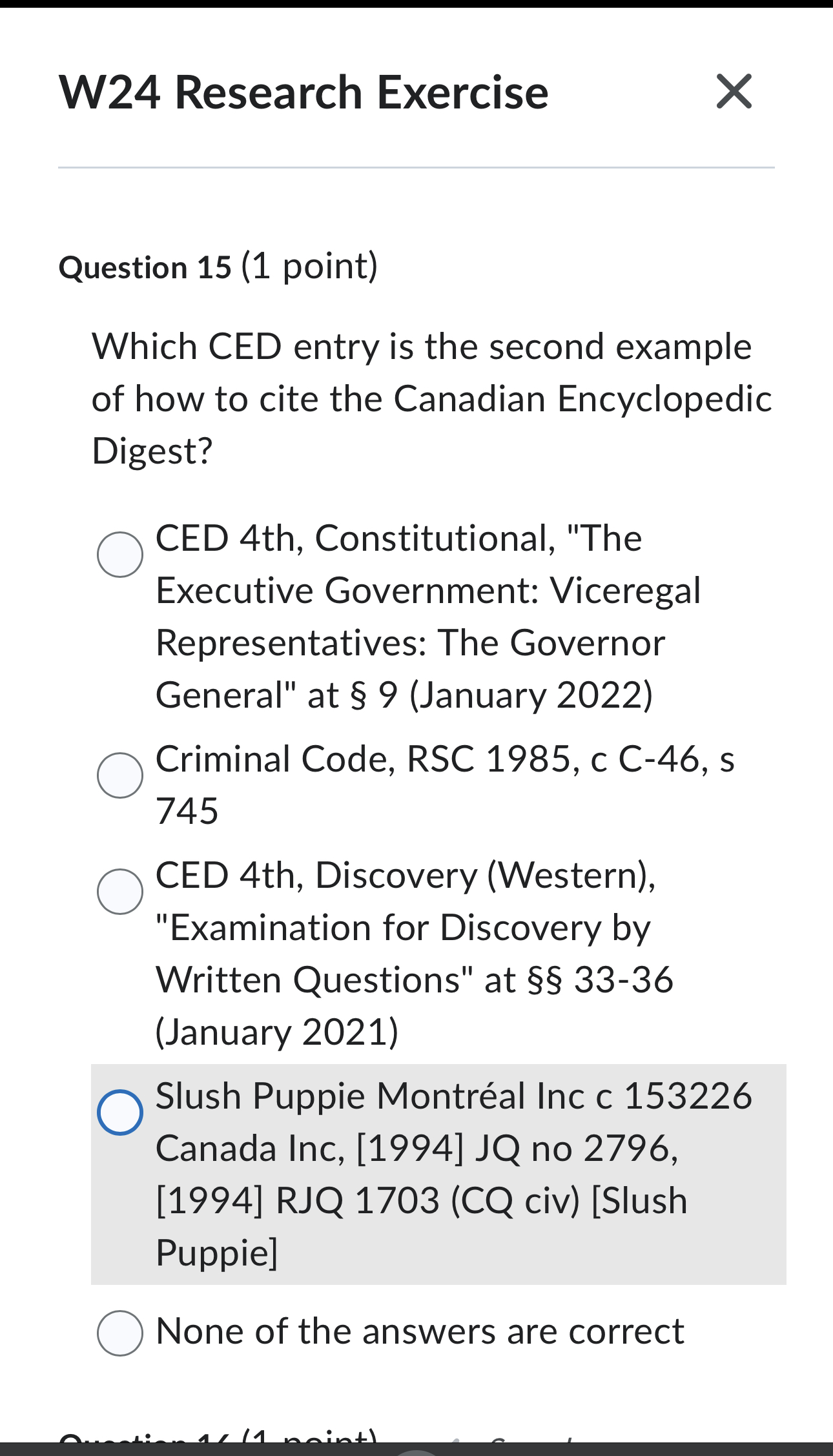 W24 Research Exercise Question 15 (1 point) Which CED entry is the