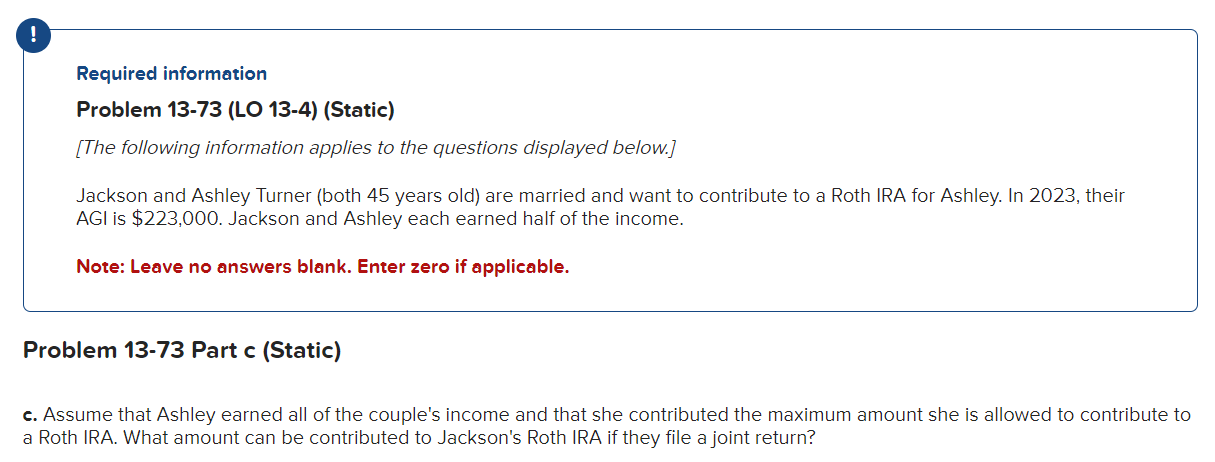! Required information Problem 13-73 (LO 13-4) (Static) [The following information applies