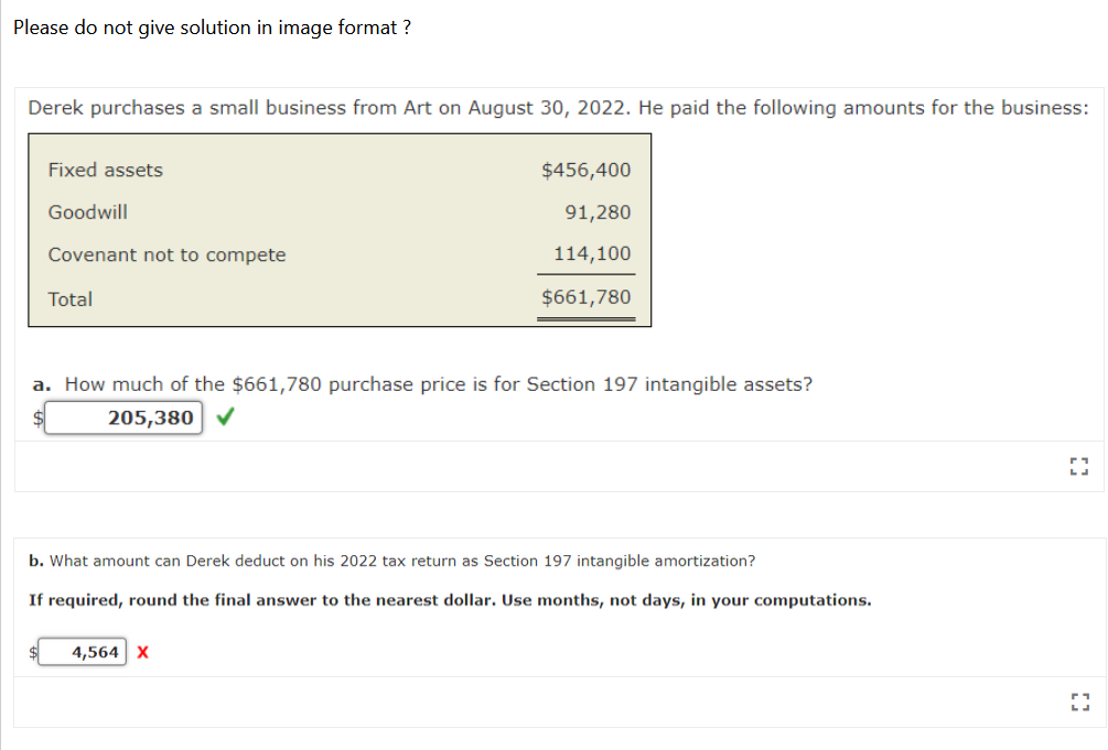 Please do not give solution in image format? Derek purchases a small