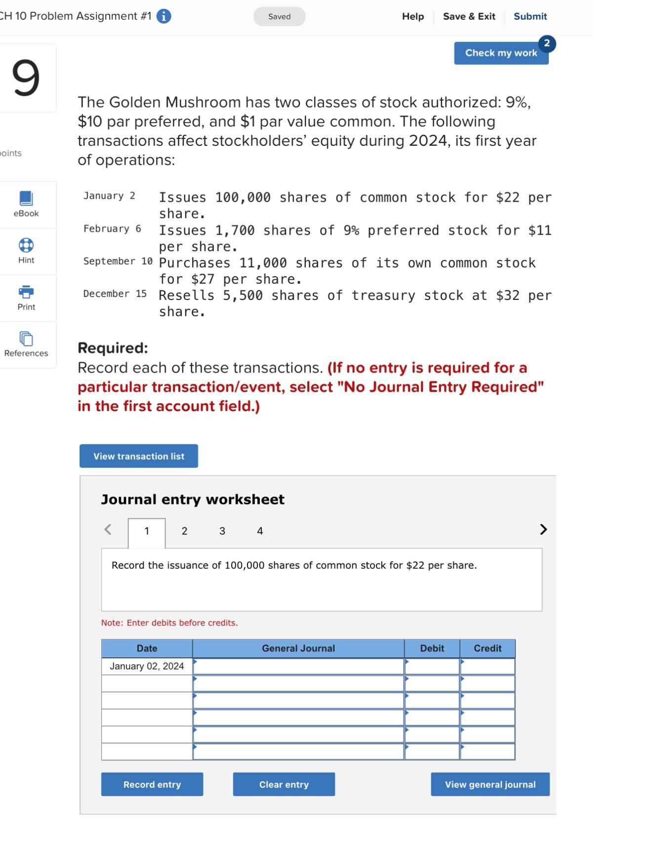 CH 10 Problem Assignment #1 Saved Help Save & Exit Submit Check