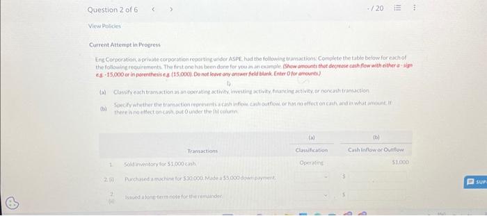 Question 2 of 6 > ./20 E View Policies Current Attempt in
