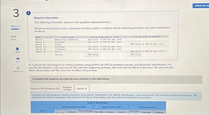 3 Part 3 of 4 1666 points Required information [The following information