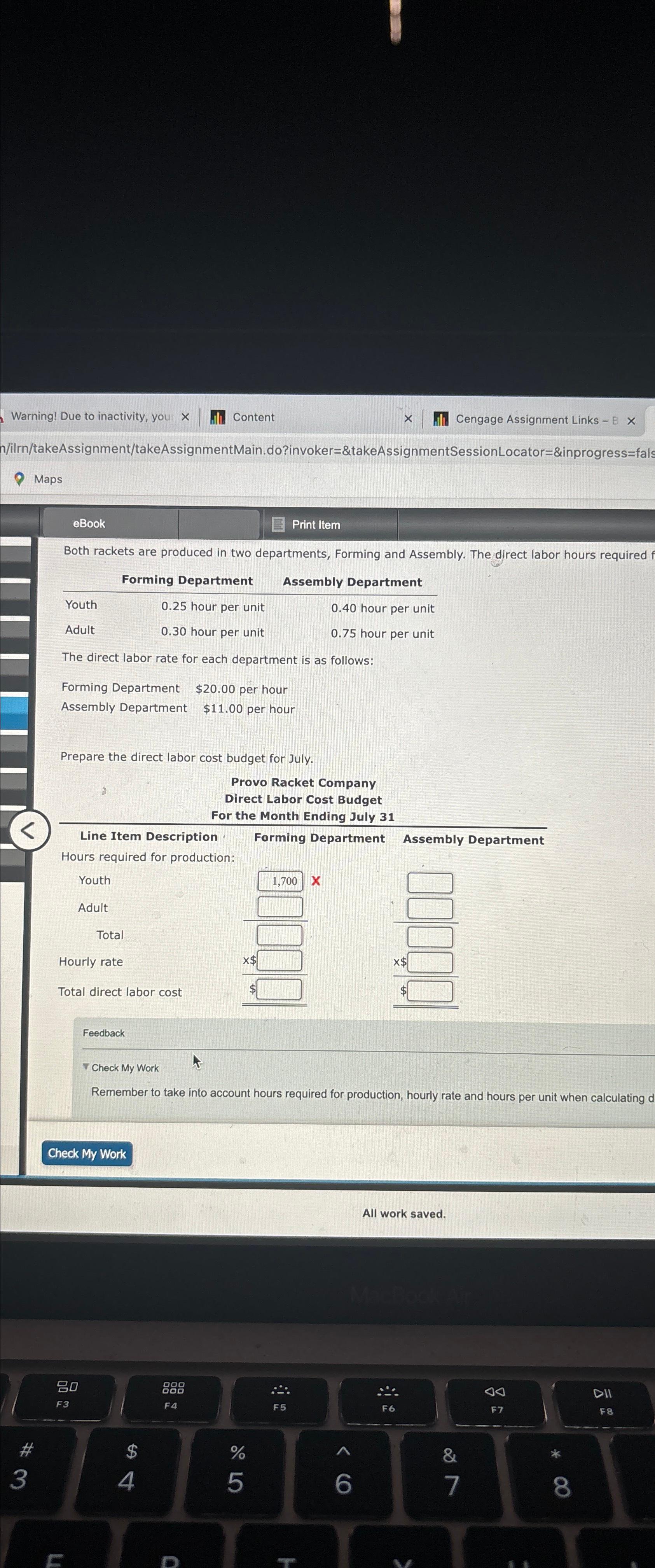 Warning! Due to inactivity, your X Content Cengage Assignment Links - B
