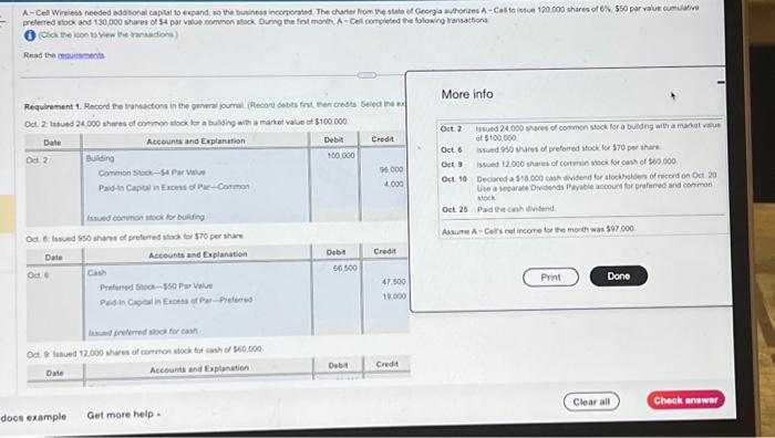 October 31, 2024. Assume A-Cell's net income for the month was $97,000.