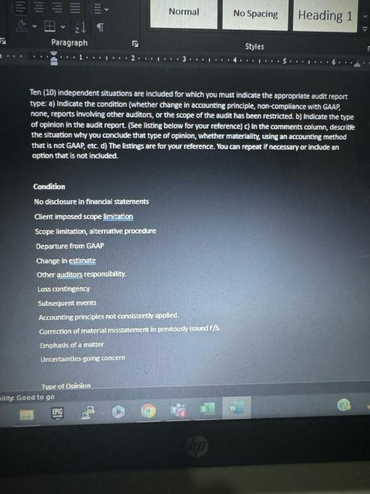 E Paragraph Normal No Spacing Heading 1 Styles Ten (10) independent situations