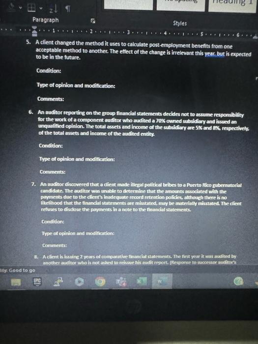 been restricted. b) Indicate the type of opinion in the audit report.
